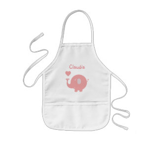 Cute Pink Elephant and Heart Kids Apron
