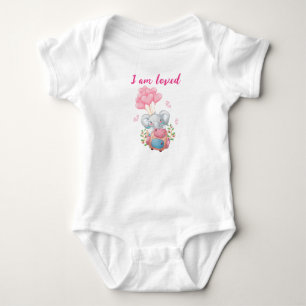 Cute Pink Elephant Baby Bodysuit   I am Loved