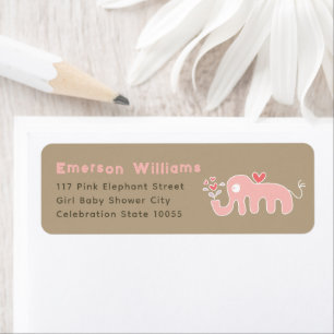 Cute Pink Elephant Baby Shower Address Labels