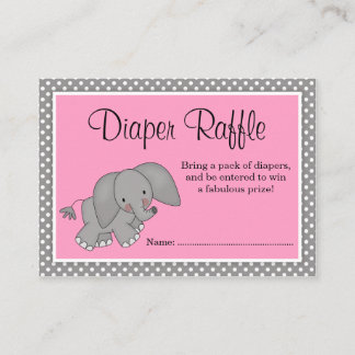Cute Pink Elephant Baby Shower Diaper Raffle Enclosure Card