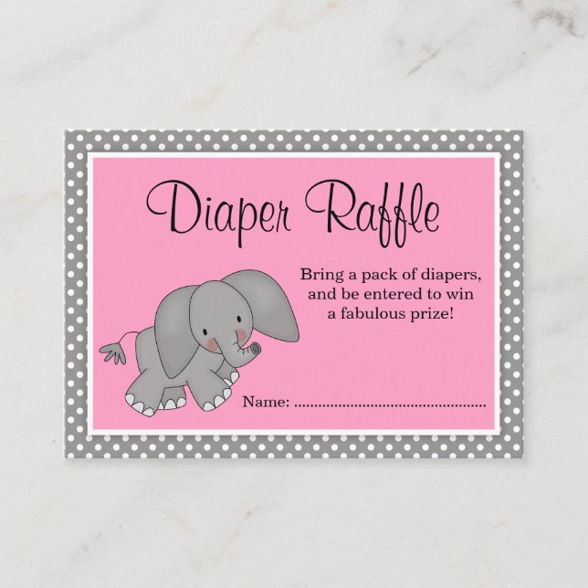 Cute Pink Elephant Baby Shower Diaper Raffle Enclosure Card (Front)