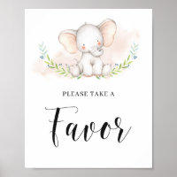 Cute Pink Elephant Baby Shower Favour Sign Poster