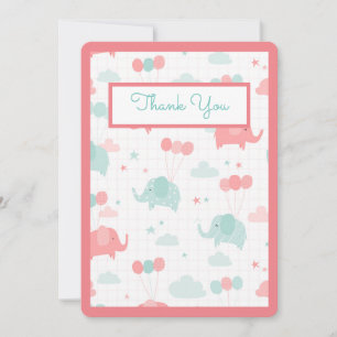 Cute Pink Elephant Baby Shower Thank You Card