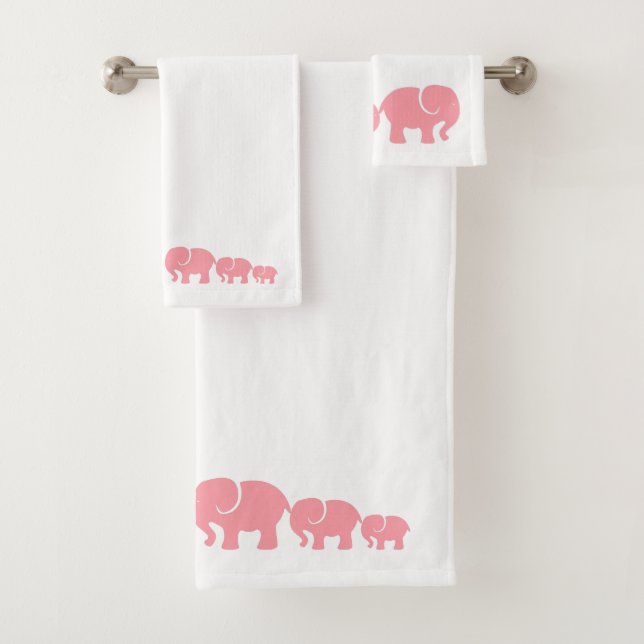 Cute Pink Elephant Bathroom Towel Set (Insitu)