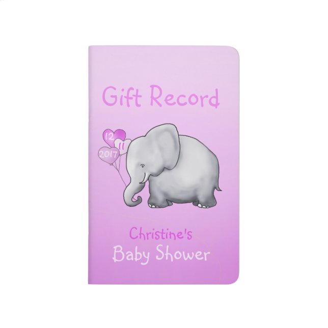 Cute Pink Elephant Girl Baby Shower Gift Record Journal (Front)