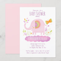 Cute Pink Elephant Girl Baby Shower