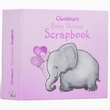 Cute Pink Elephant Girl Baby Shower Scrapbook