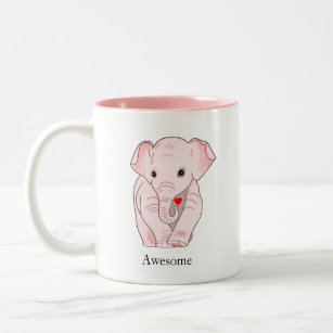 Cute Pink Elephant Holding a Heart Two-Tone Coffee Mug