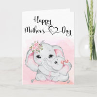 Cute Pink Elephant Mother Baby Mother's Day