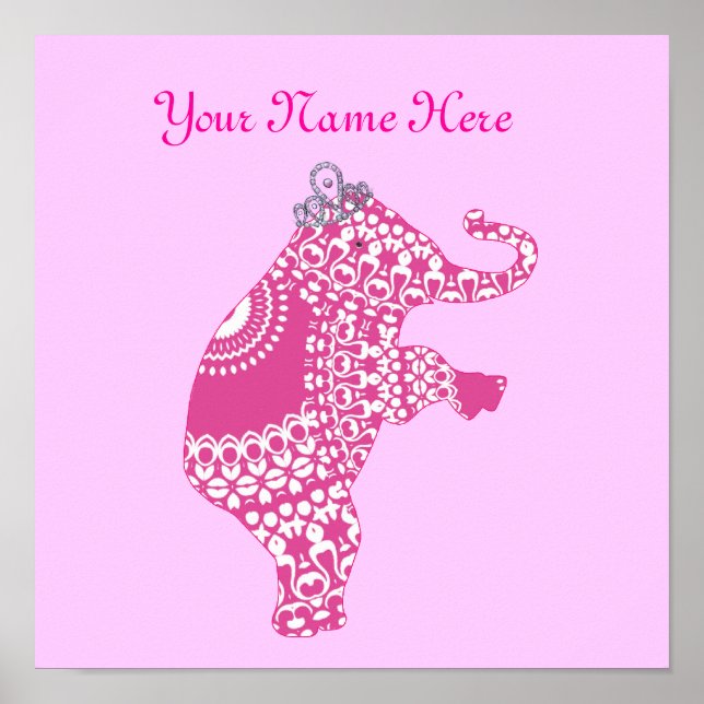 Cute Pink Elephant Personalised Baby Nursery Decor (Front)