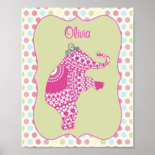 Cute Pink Elephant Princess  Personalised Poster