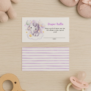 Cute Pink Elephant Stars Watercolor Diaper Raffle Enclosure Card