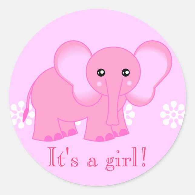 Cute Pink Elephant Stickers - It's a girl! (Front)