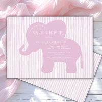 Cute Pink Elephant Stripe Baby Shower 