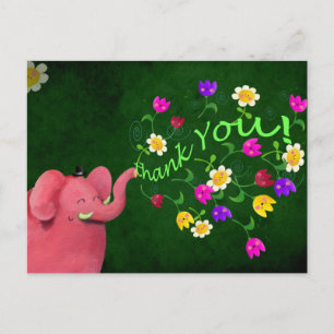 Cute Pink Elephant Thank You Postcard