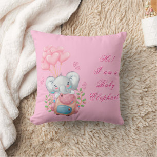 Cute Pink Elephant Throw Pillow