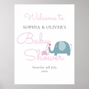Cute Pink Elephants Baby Girl Shower Welcome Sign