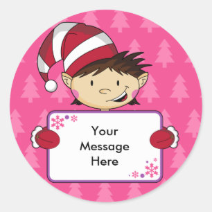Cute Pink Elf Christmas Gift Tag Sticker