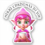 Cute Pink Elf with Coffee or Cocoa Christmas<br><div class="desc">Cute ai elf in pink holding a cup of coffee or Hot Cocoa wishing a Merry Christmas!</div>