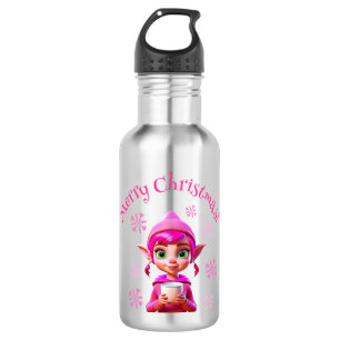 Cute Pink Elf with Coffee or Cocoa Christmas 532 Ml Water Bottle