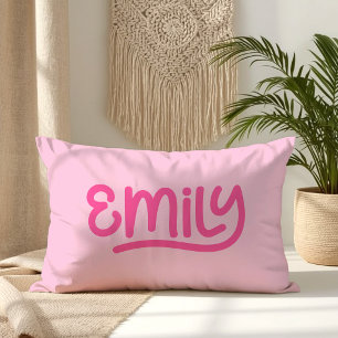 Cute Pink Emily Handwriting Typography Lumbar Cushion
