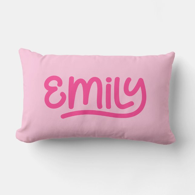 Cute Pink Emily Handwriting Typography Lumbar Cushion (Front)
