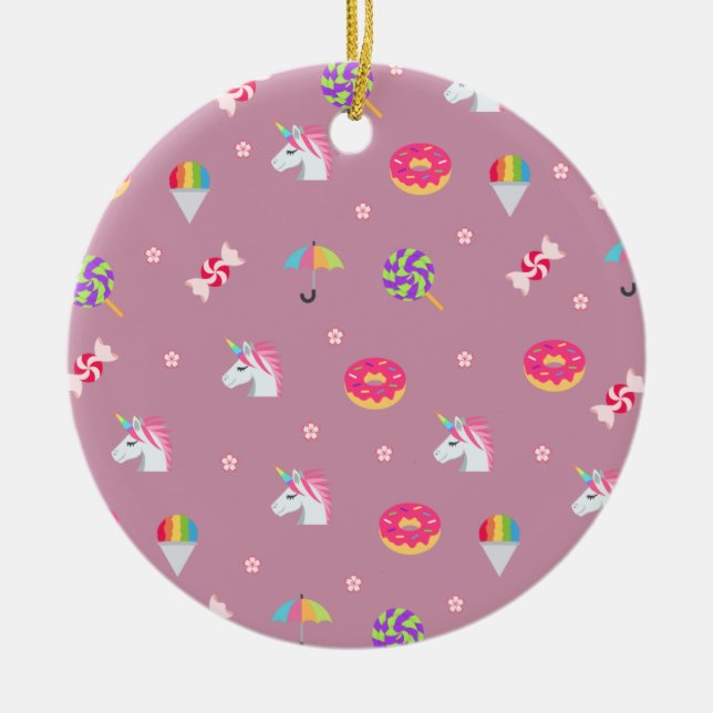 cute pink emoji unicorns candies flowers lollipops ceramic tree decoration (Front)