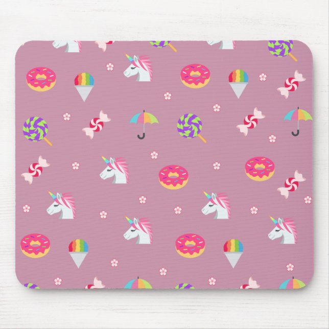 cute pink emoji unicorns candies flowers lollipops mouse pad (Front)