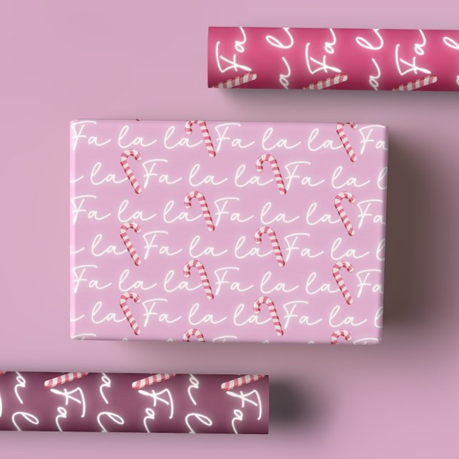 Cute Pink Fa La La Whimsical Candy Cane Christmas  Wrapping Paper Sheet (Creator Uploaded)