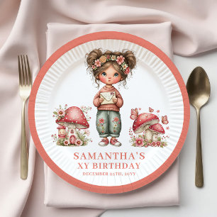 Cute Pink Fairy 7th Birthday Floral Party Paper  Plate