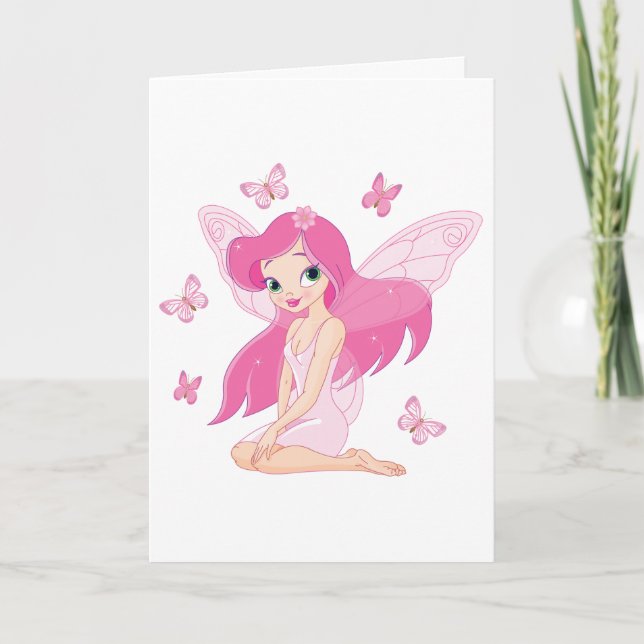 Cute Pink Fairy and Magical Butterflies Card (Front)