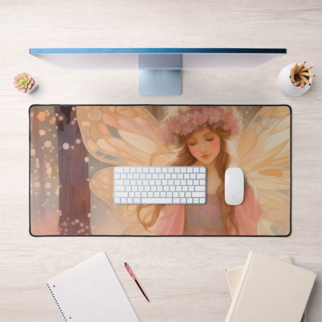 Cute Pink Fairy Fantasy Painting Desk Mat (Office 1)