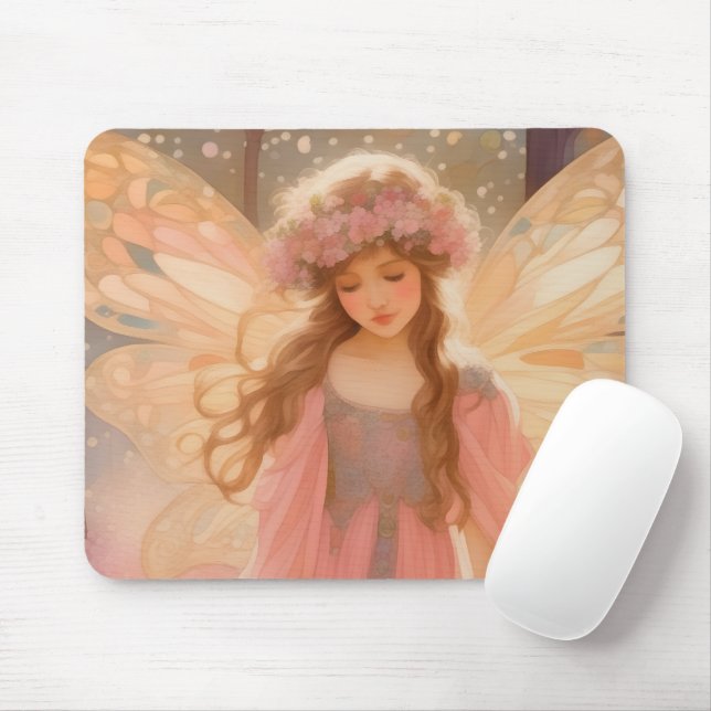 Cute Pink Fairy Fantasy Painting Mouse Pad (With Mouse)