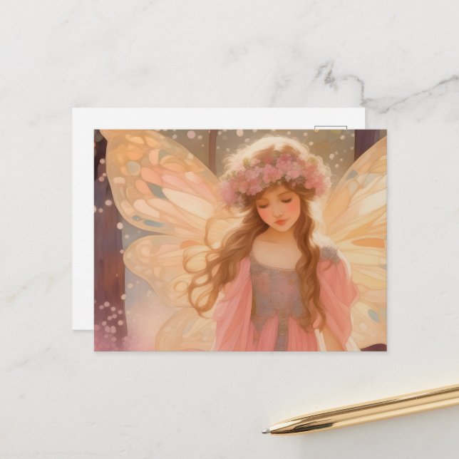Cute Pink Fairy Fantasy Painting Postcard (Front/Back In Situ)