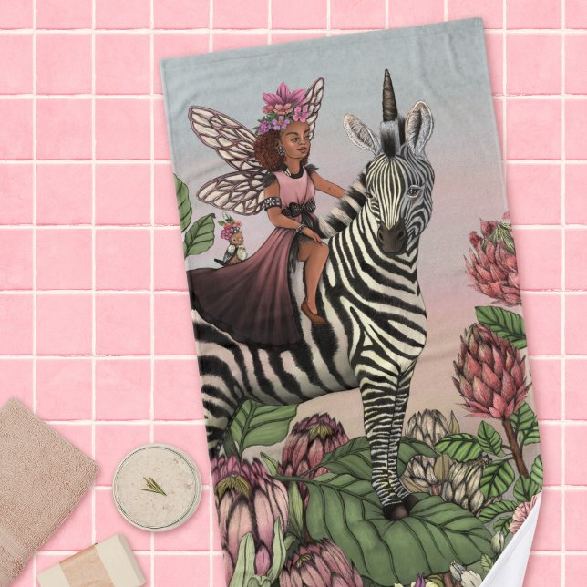 Cute Pink Fairy on Zebra Unicorn Floral Art  Bath Towel (Creator Uploaded)
