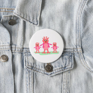 Cute Pink Fantasy Creatures Whimsical Aliens  7.5 Cm Round Badge