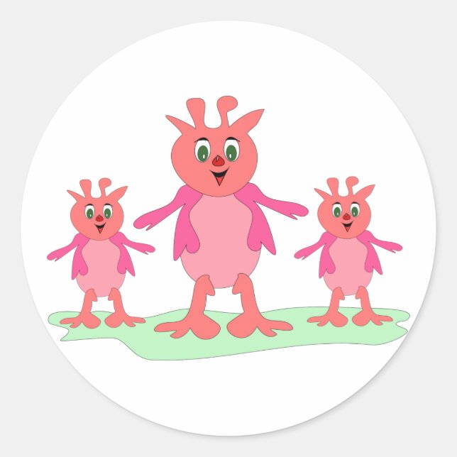 Cute Pink Fantasy Creatures Whimsical Aliens  Classic Round Sticker (Front)