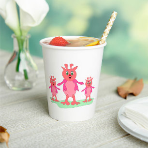 Cute Pink Fantasy Creatures Whimsical Aliens Paper Cups