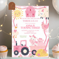 Cute Pink Farm Animals Three-I-E-I-O Girl Birthday