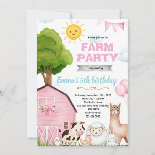 Cute pink farm barnyard invitation
