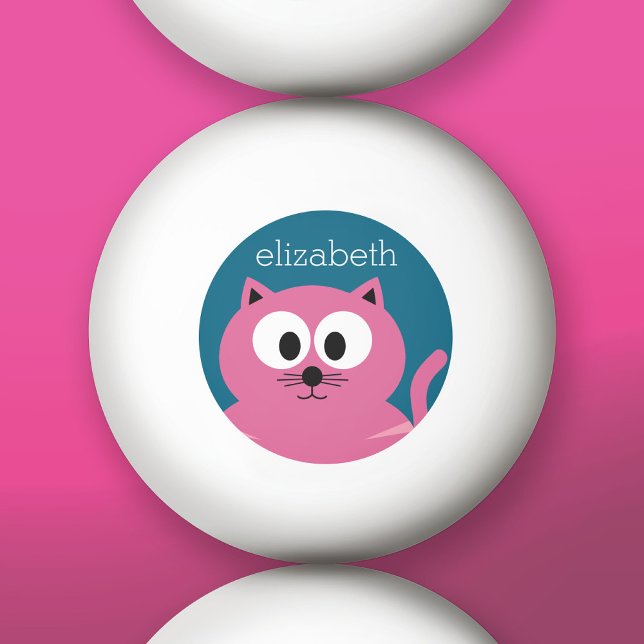 Cute Pink Fat Cat - Blue Background Ping Pong Ball (Custom Ping Pong Balls)