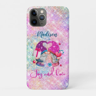 Cute pink faux glitter gnome Christmas monogram Case-Mate iPhone Case