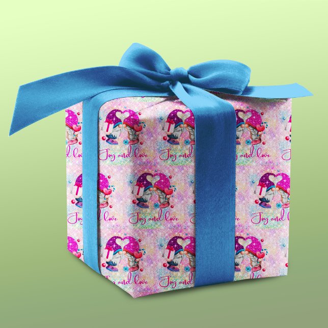 Cute pink faux glitter gnome Christmas Wrapping Paper (Creator Uploaded)