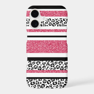 Cute pink faux glitter leopard print stripes