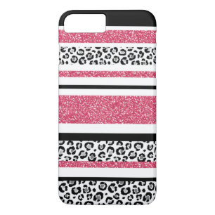 Cute pink faux glitter leopard print stripes iPhone 8 plus/7 plus case