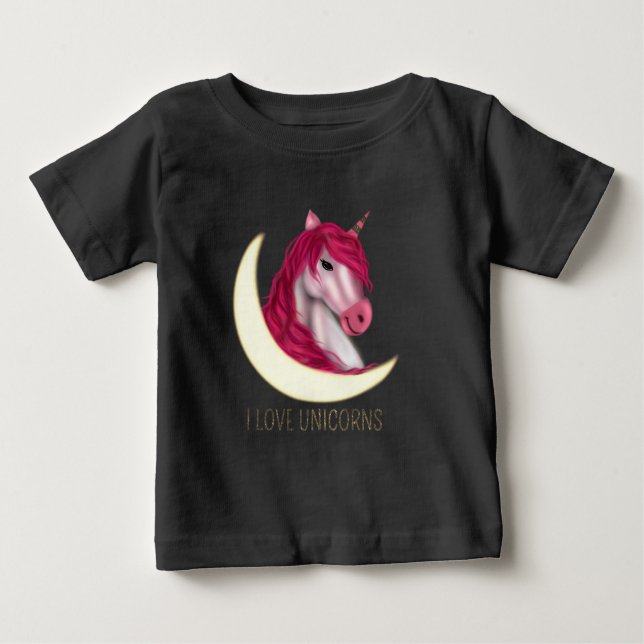 Cute pink faux gold magical Unicorn customisable Baby T-Shirt (Front)