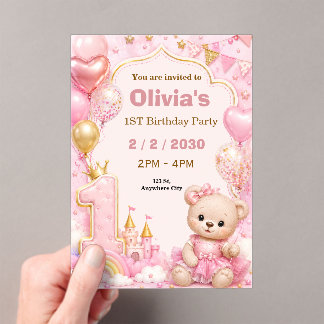 Cute Pink First Birthday Party Invite Acrylic Invitations