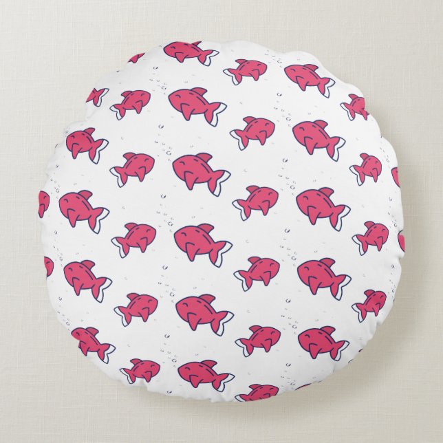 Cute Pink Fish Pattern Round Cushion (Front)