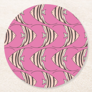 Cute Pink Fish pattern Round Paper Coaster