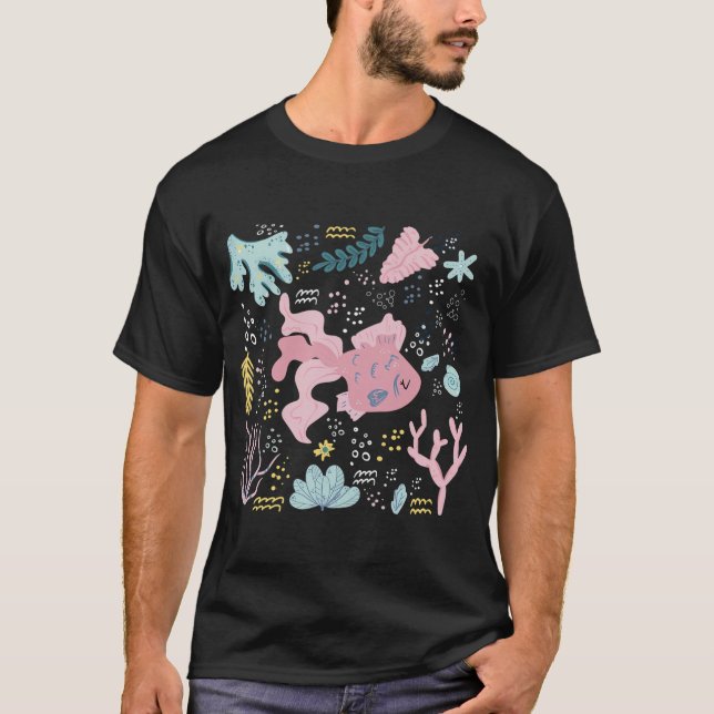Cute Pink Fish Underwater Doodle T-Shirt (Front)